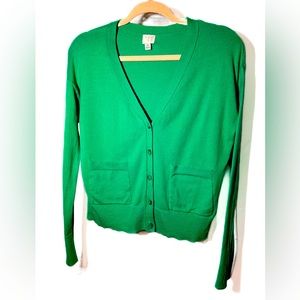 a new day, green, half button, v-neck cardigan, size XS